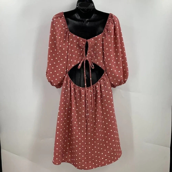 Wanderlux Women's Polka Dot Puffy‎ Sleeve Square Neck Dress Size M NWT - Picture 2 of 15